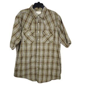 Eagle Crest Men's Shirt Size XLT Green Pearl Snap Up Plaid Western Short Sleeve